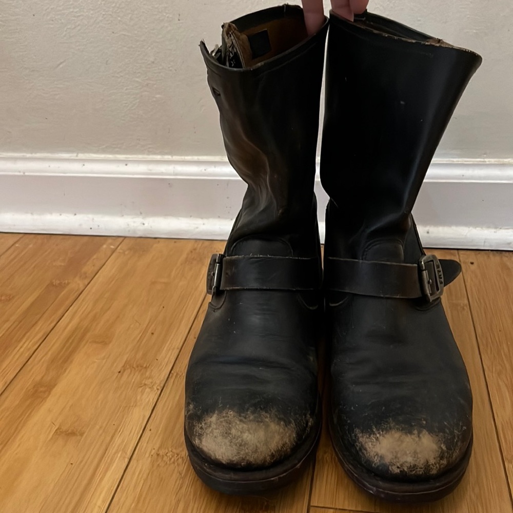 Frye distressed Moto ankle boots.